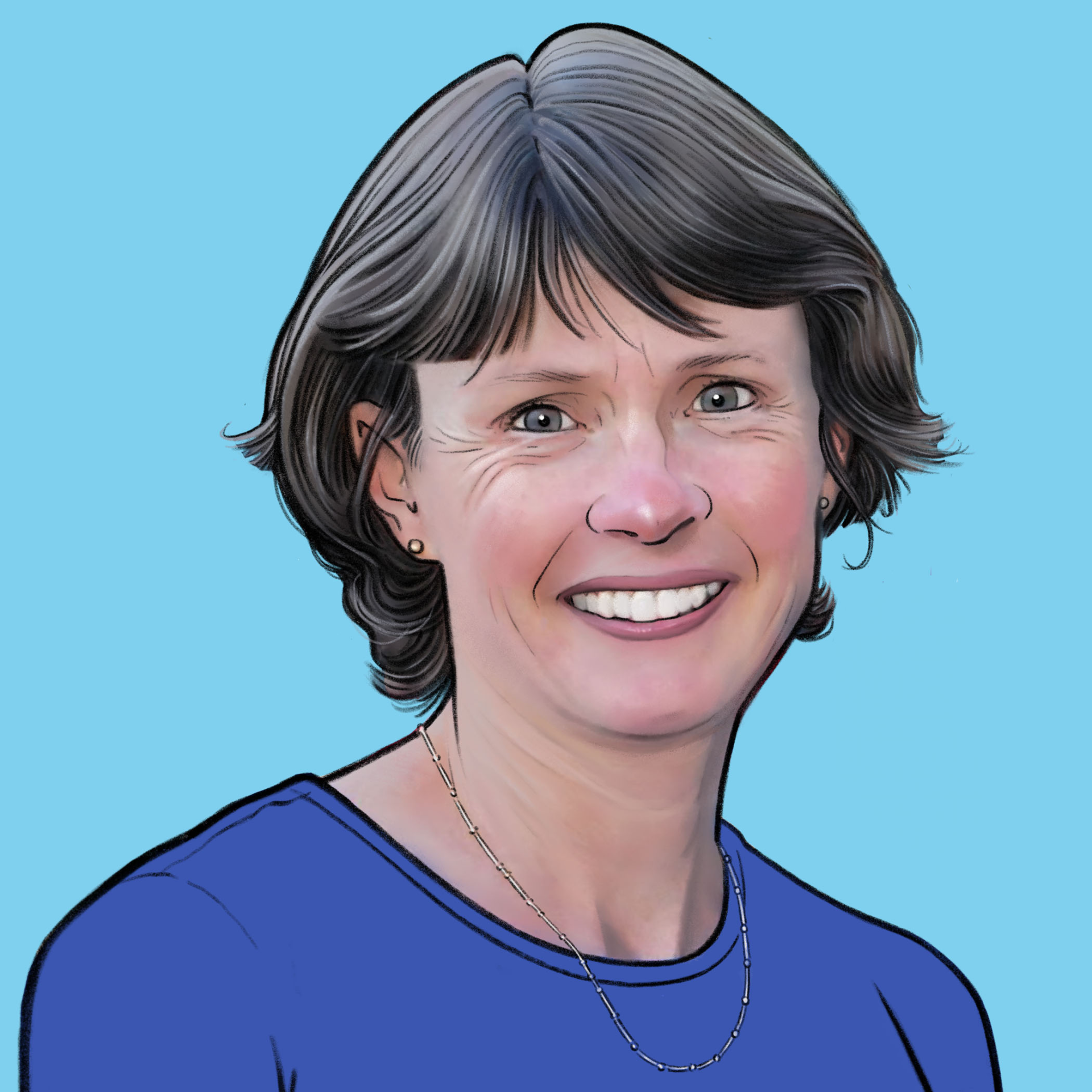 Cartoon headshot of author Joanna Nesbit.